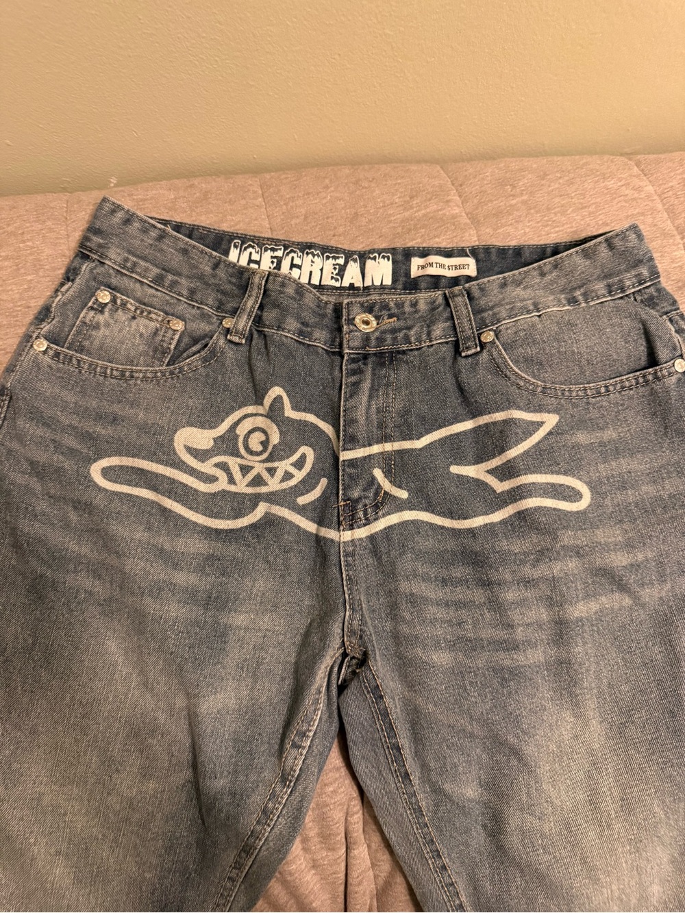 Icecream Men's Faded Blue Graphic Relaxed Jeans - Picture 3 of 6